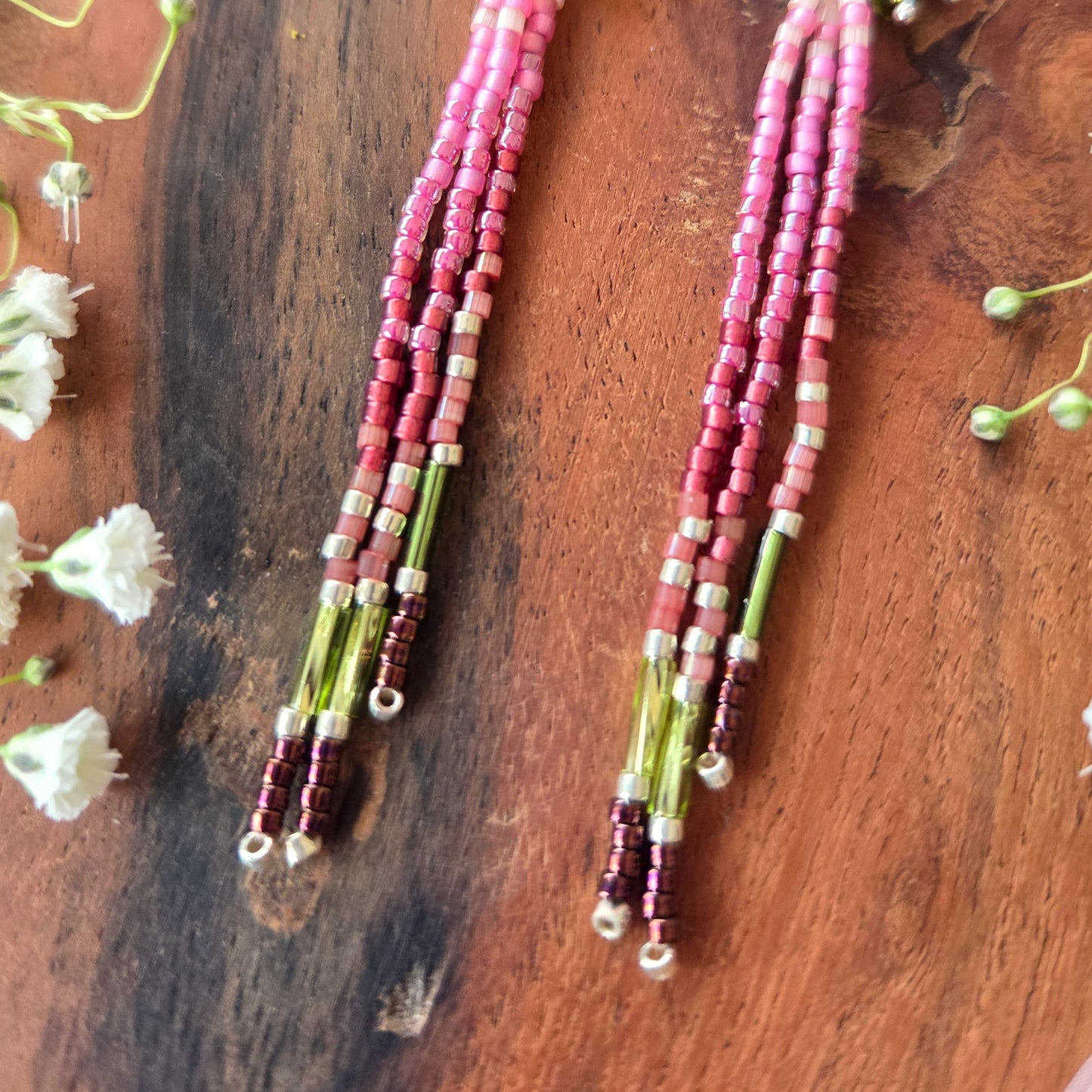 Sterling Silver Fringe Earrings Lotus - pink