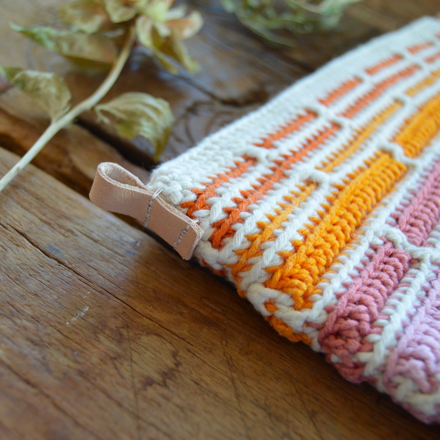 Crochet cotton Clutch Handbag Falling into Bricks.