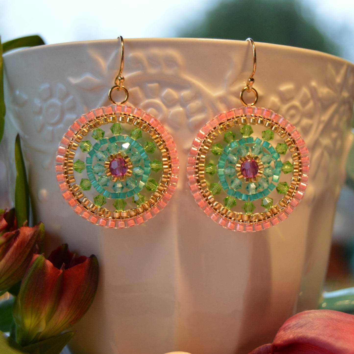 Gold-plated Sterling Silver Woven Earrings Shiny Pastels