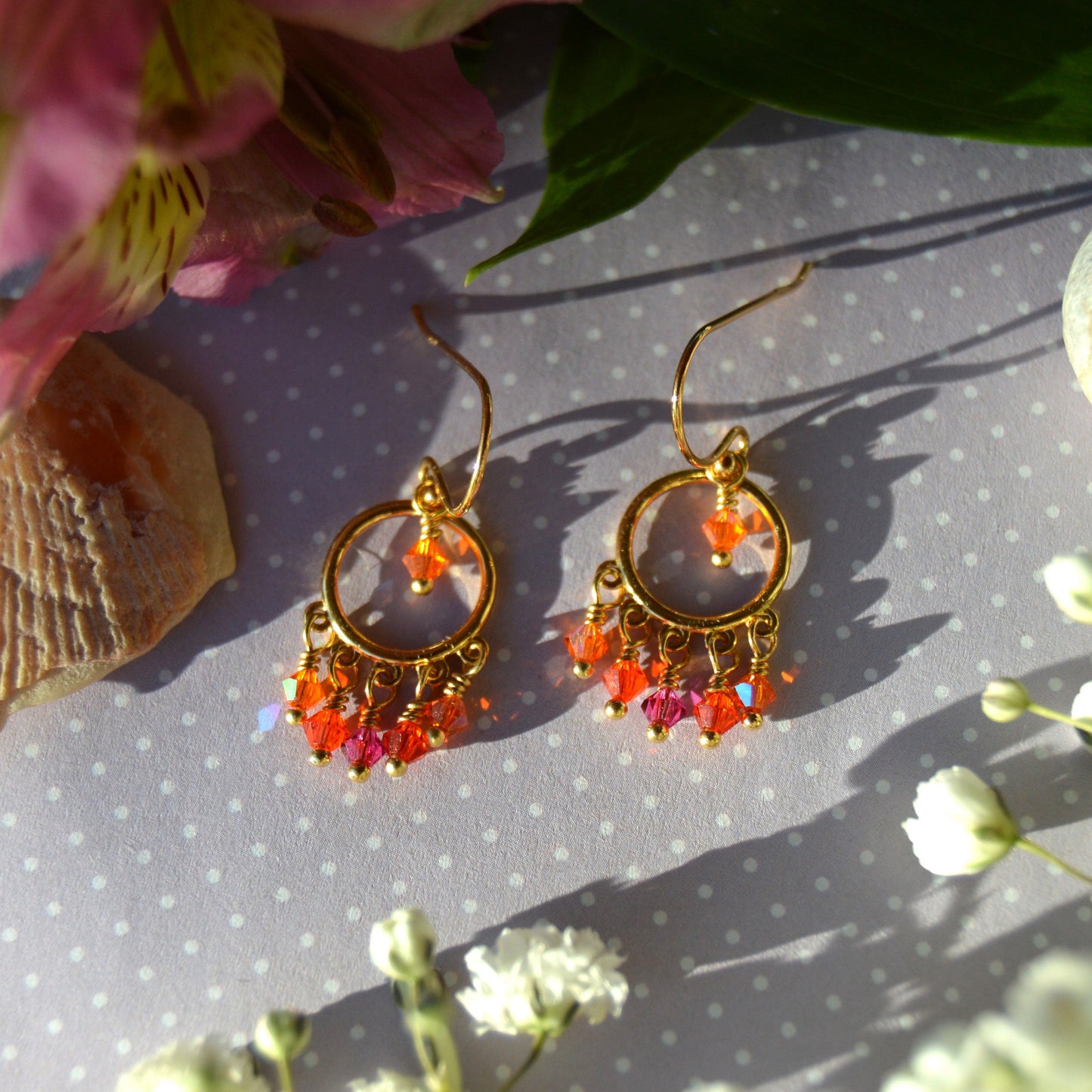 Gold-plated sterling silver, small boho earrings with Czech glass faceted bicones.