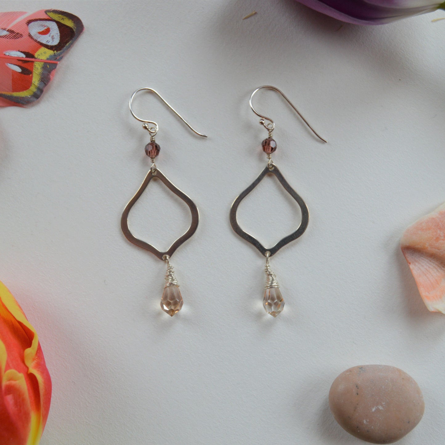 Sterling silver earrings with Czech glass drops and crystals - Ethno Eleganza collection.