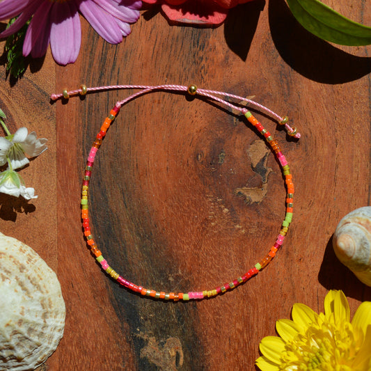 Adjustable, colourful beaded bracelet.