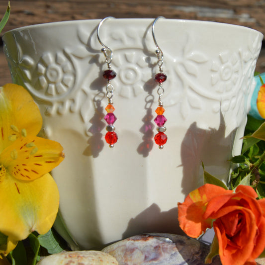 Sterling silver earrings Flowery - Red.