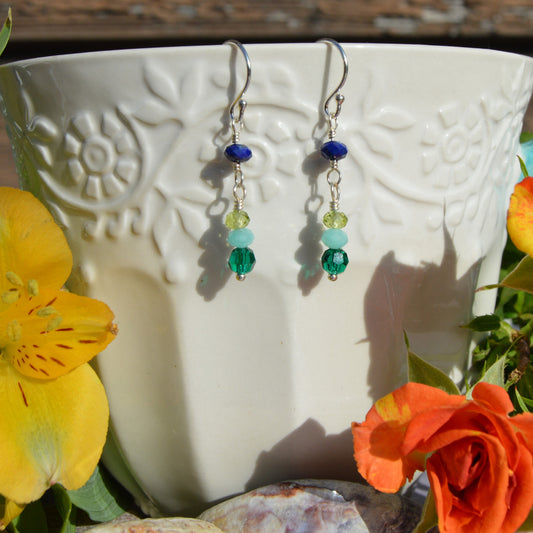 Sterling silver wire-wrapped earrings Blue Lagoon.