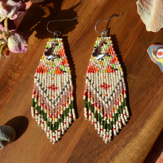 Woven fringe earrings Butterfly in Flower Field - Sterling silver.