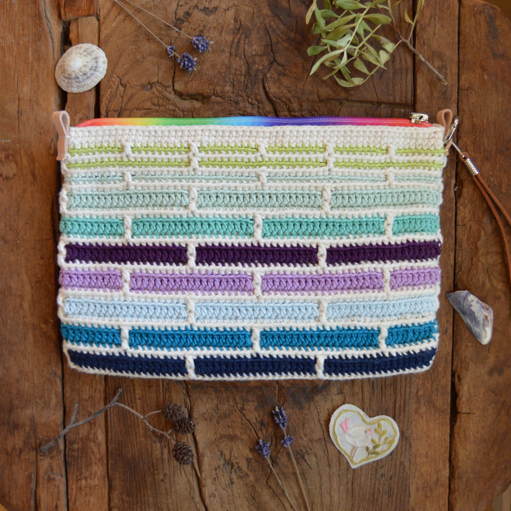 Mosaic crochet clutch handbag Falling Into Bricks.