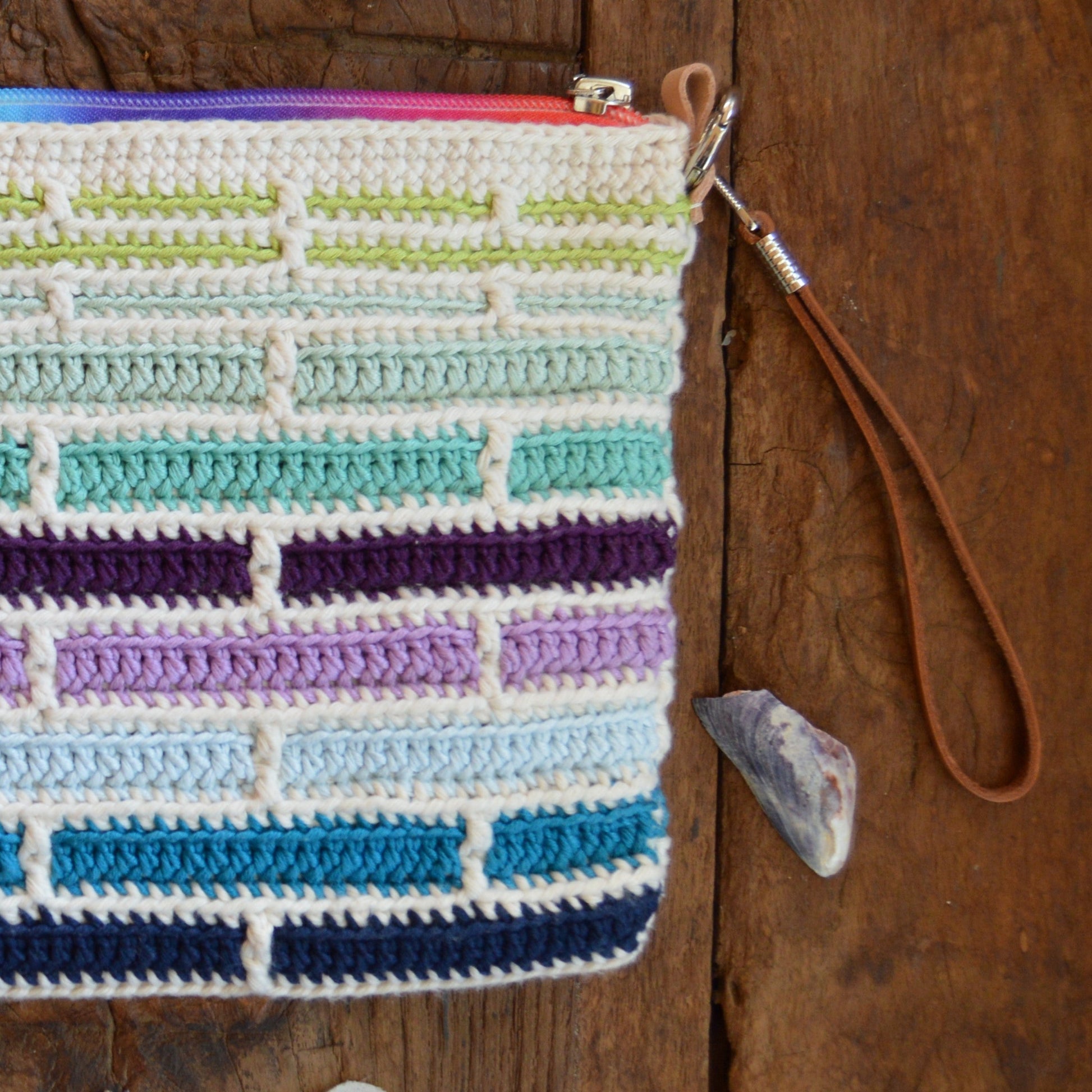 Mosaic crochet clutch handbag Falling Into Bricks.