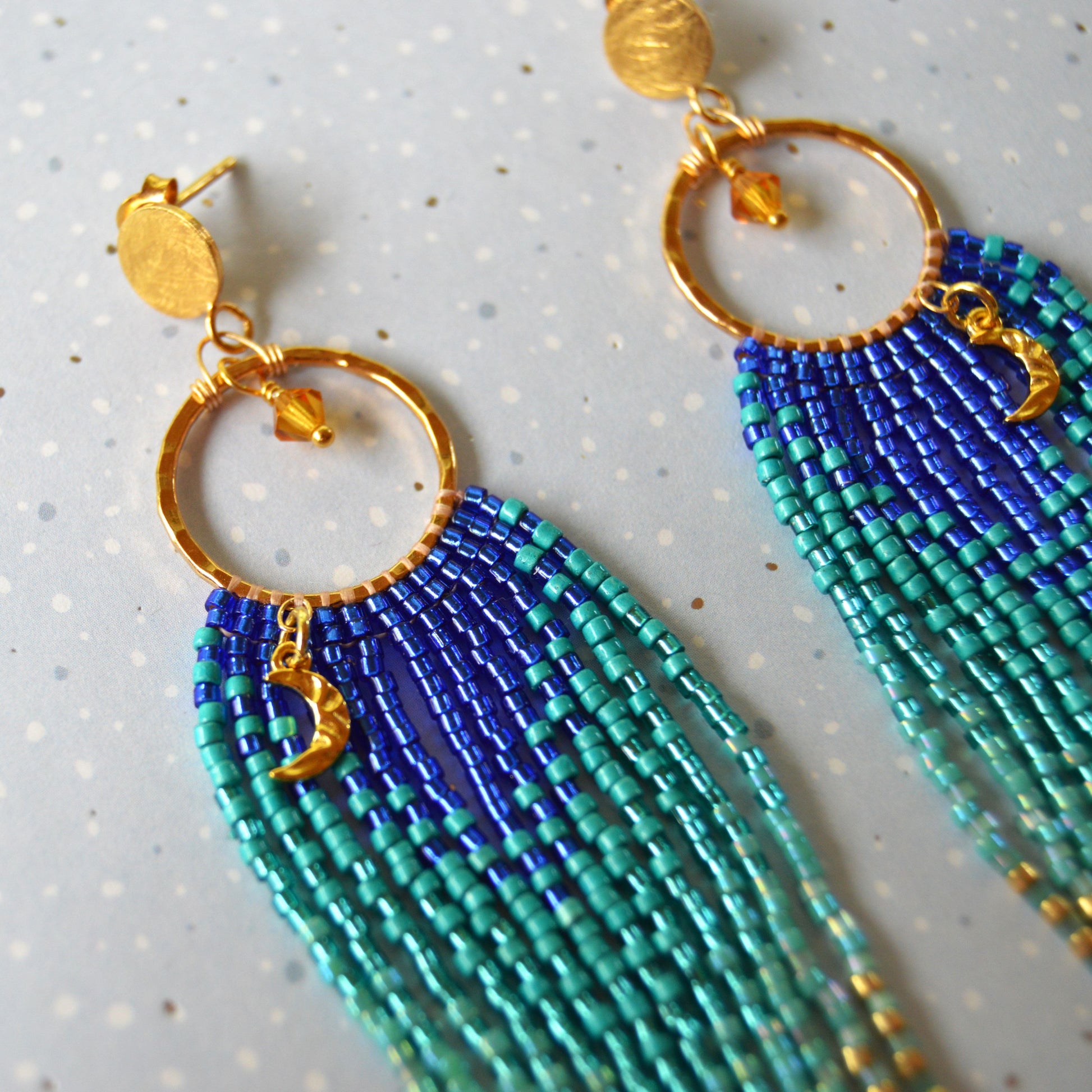 Fringe earrings Night sky.