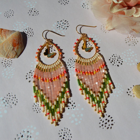 Gold-plated sterling silver fringe drop earrings Butterfly.