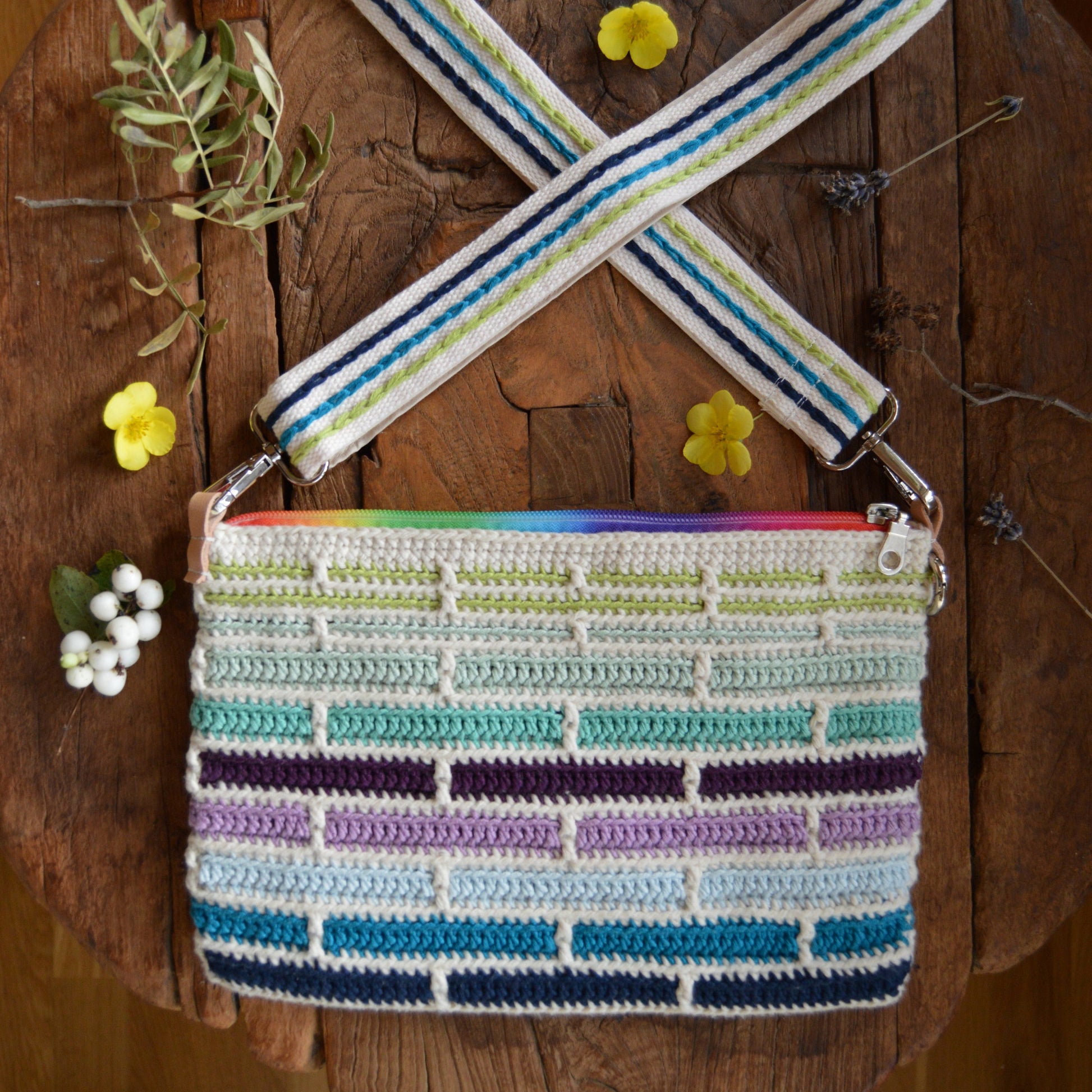 Mosaic crochet clutch handbag Falling Into Bricks.