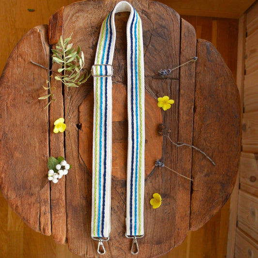 Colourful adjustable embroidery strap.