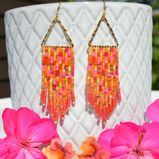 Small Woven Fringe Earrings Poppy Field