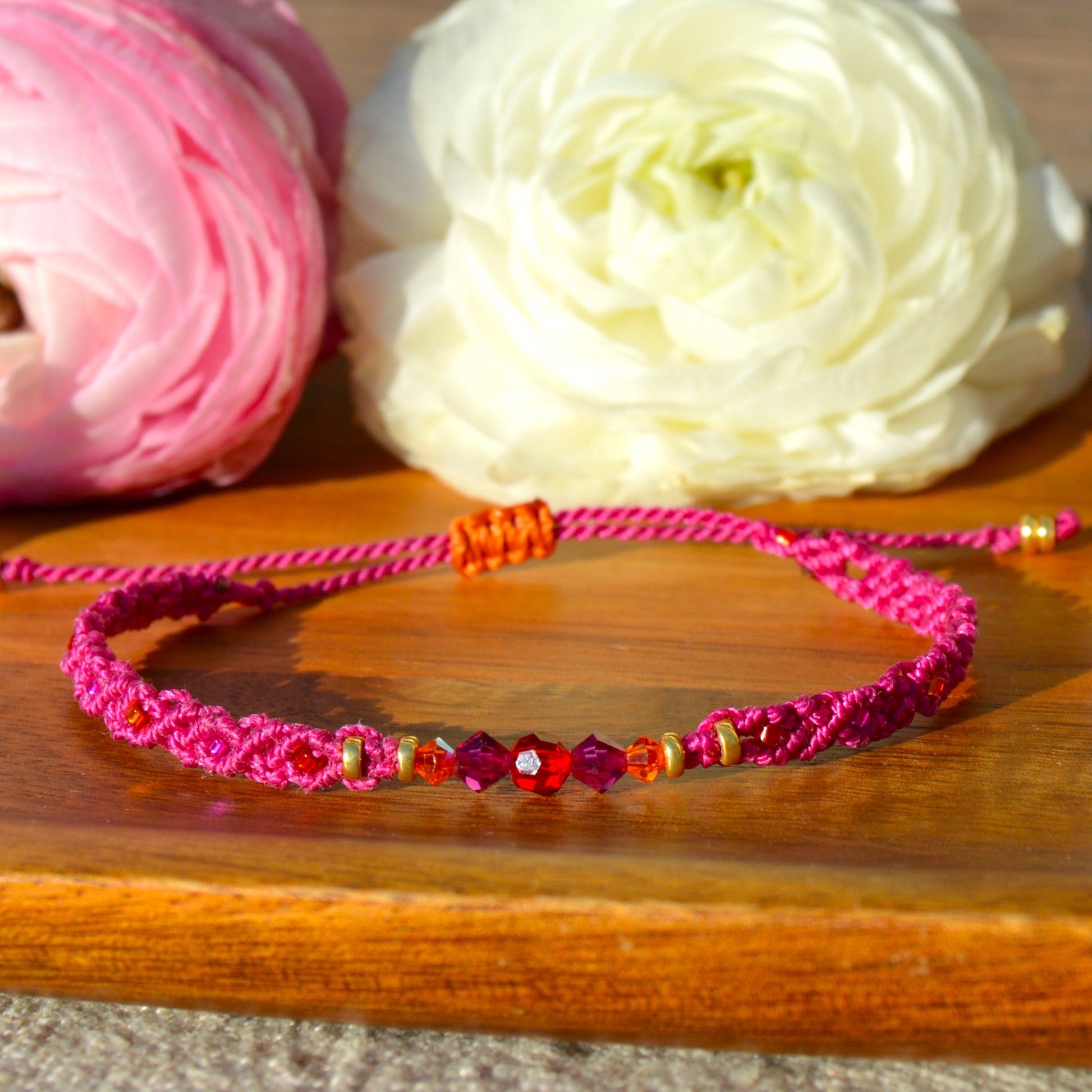 Bohemian macrame bracelet with Czech premium glass crystals & bicones decorated with Japanese seed beads.
