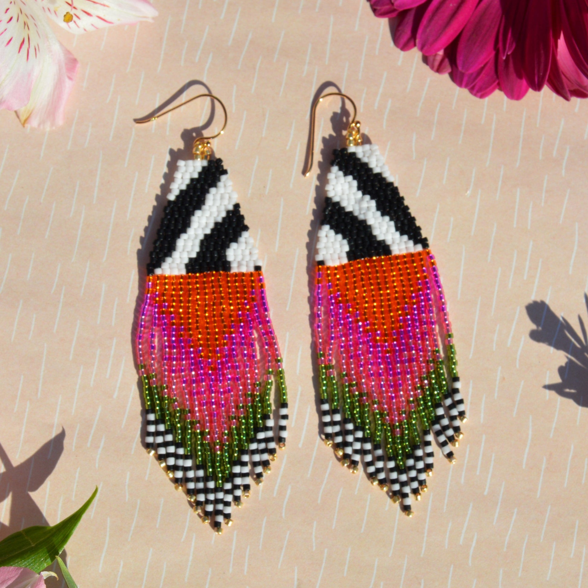 Woven Fringe Tribal Earrings Parrot in the Jungle.