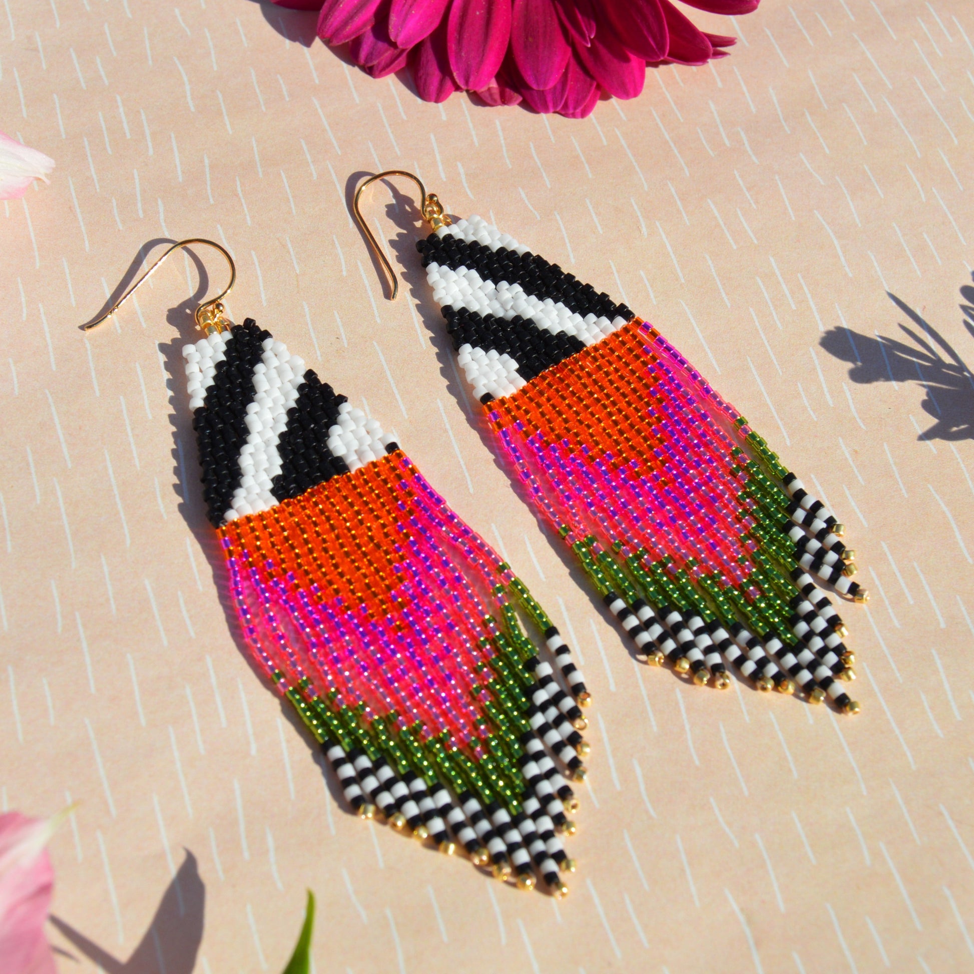 Woven fringe earrings Parrot in the Jungle.