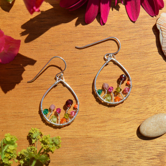 Sterling silver wire wrap drop earrings Blooming Garden.