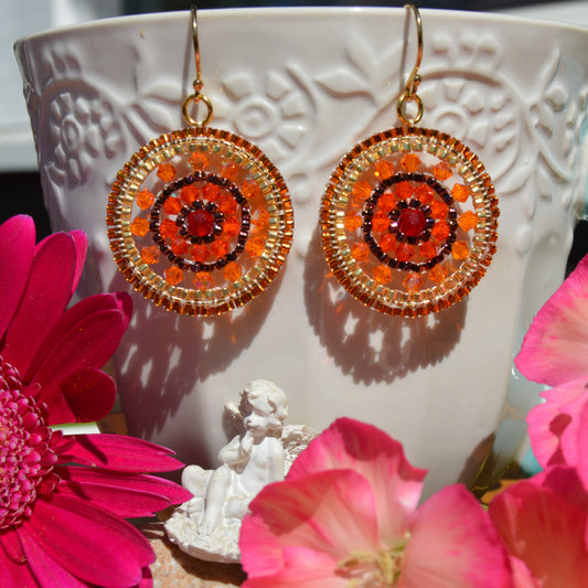 Gold-plated sterling silver woven Czech glass bicones earrings Orangerie.