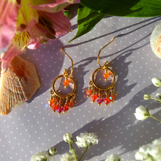 Gold-plated sterling silver, small boho earrings with Czech glass faceted bicones.