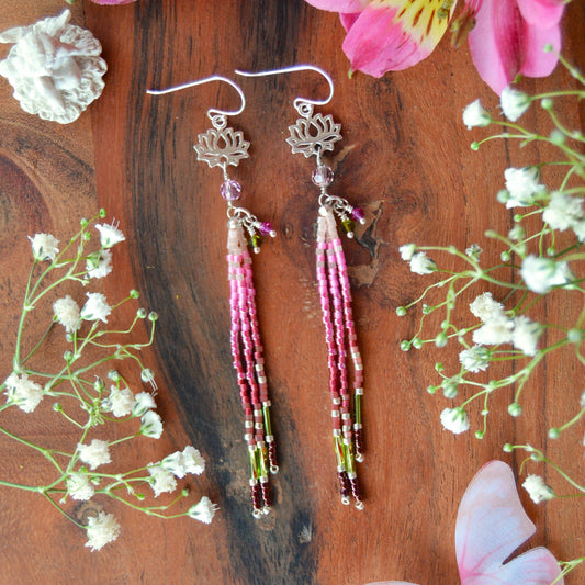 Sterling Silver Fringe Earrings Lotus - pink