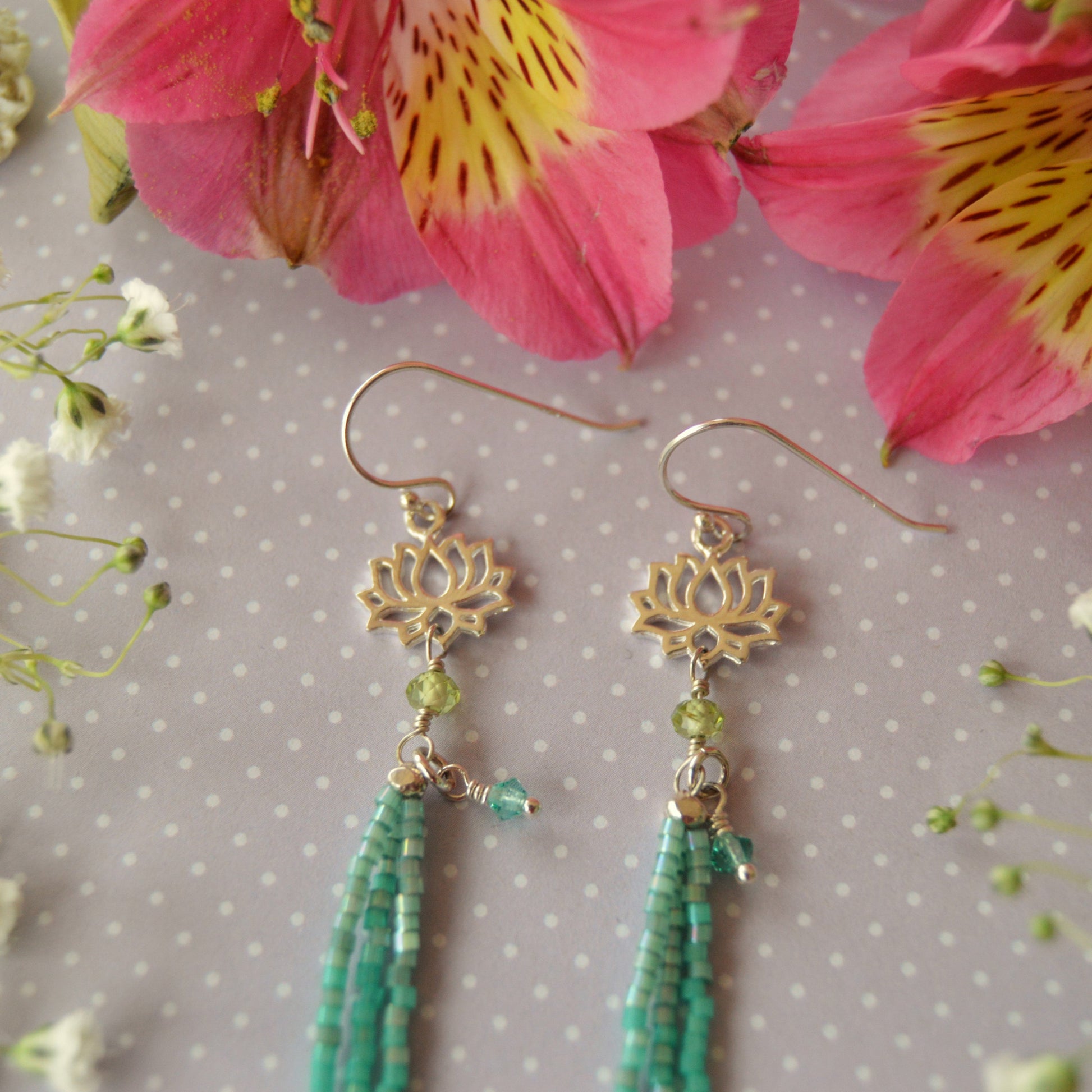 Sterling Silver Fringe Lotus - turquoise.