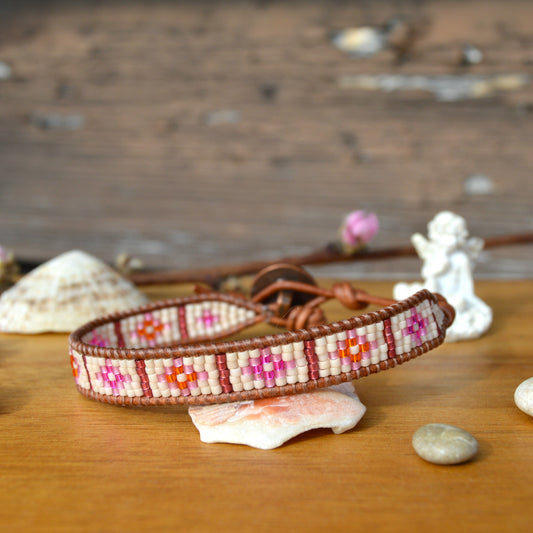 Leather wrap bracelet Rose Garden.