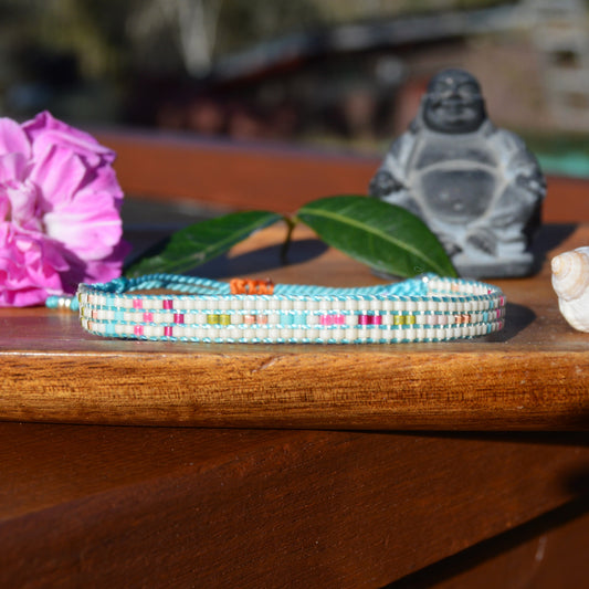Woven Beaded Bracelet - Turquoise Stripe
