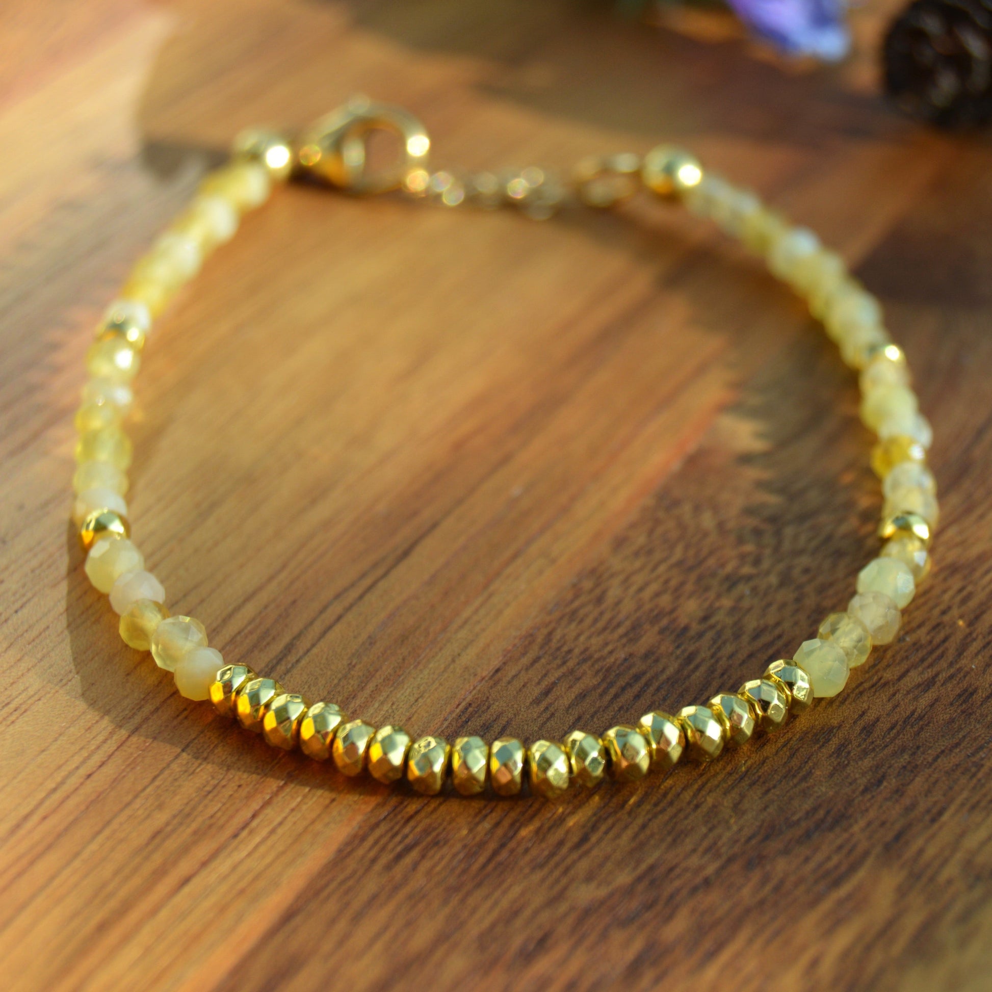 Yellow Opal & Gold Hematite gemstone bracelet - gold-plated sterling silver.