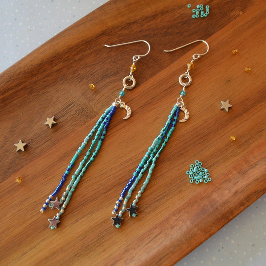Sterling silver fringe earrings Walking to the Moon - delicate and dreamy.