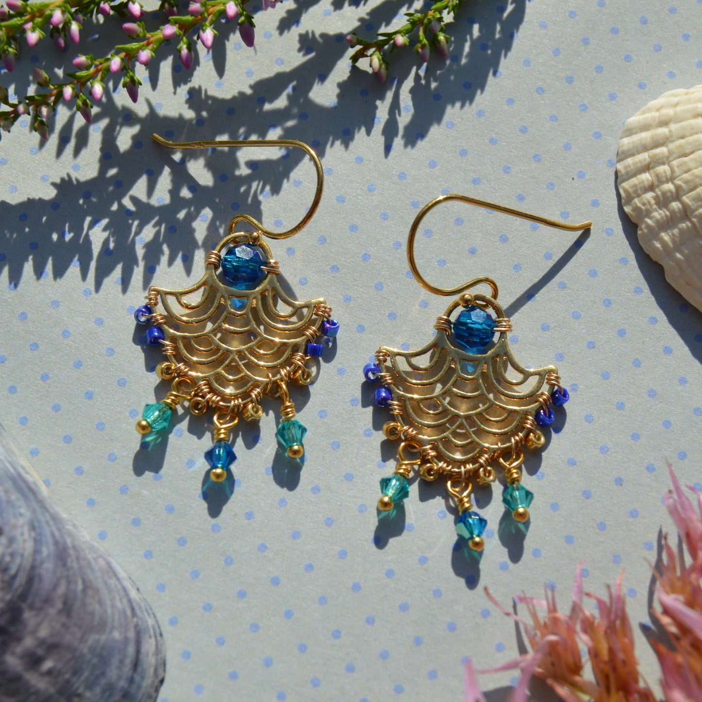 Boho Chic gold-plated sterling silver earrings with dangle Czech crystals. Dreamy and delicate.