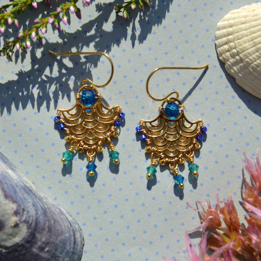 Boho Chic gold-plated sterling silver earrings with dangle Czech crystals. Dreamy and delicate.