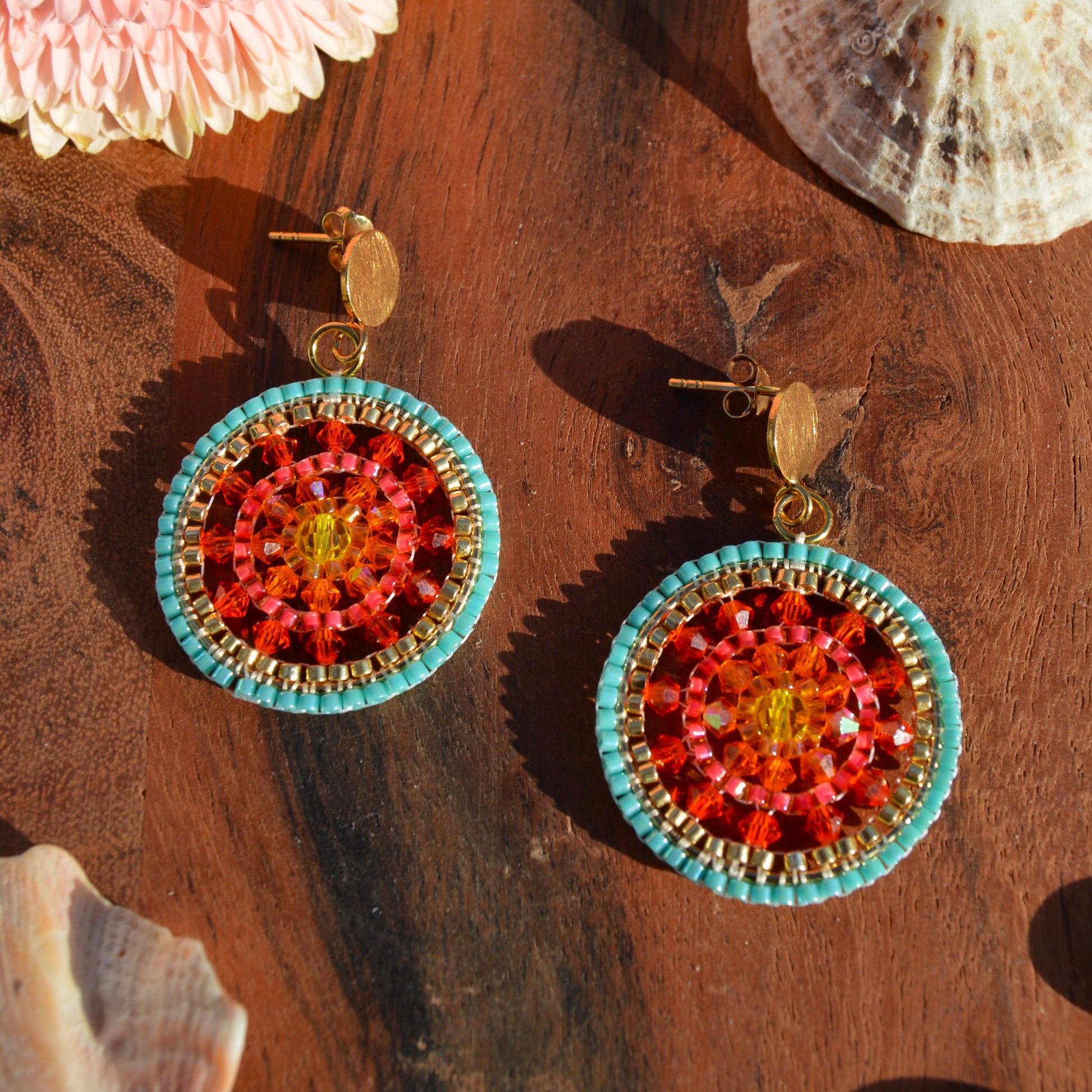 Colourful beaded earrings Sunny Days with studs.