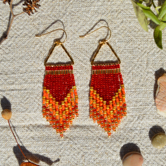 Small fringe earrings Closer to the Sun. Gold-plated sterling silver hammered triangle and ear-wire.