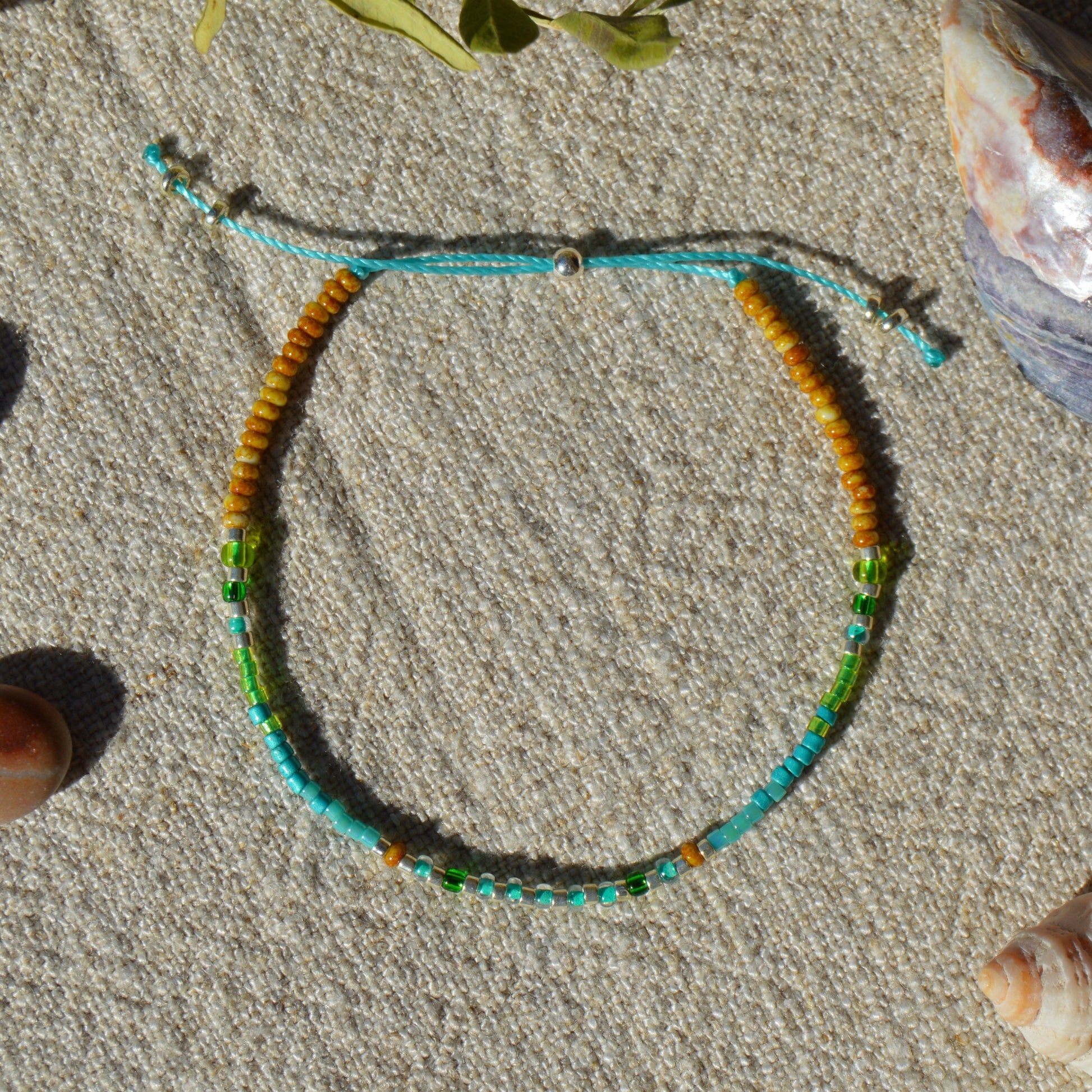 Adjustable seed beads bracelet Closer to the Sea. 